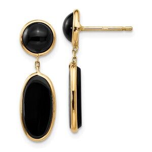 14k Yellow Gold Genuine Fine Jewelry  Black Onyx Oval Dangle Post Earrings